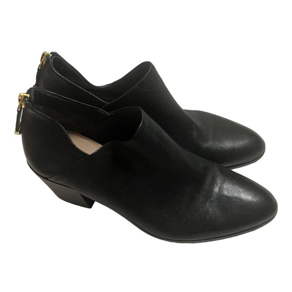 Diane Von Furstenberg Shoes - Diane Von Furstenberg Back Zip Block Heel Ankle Boots Leather Black Size US 8.5M